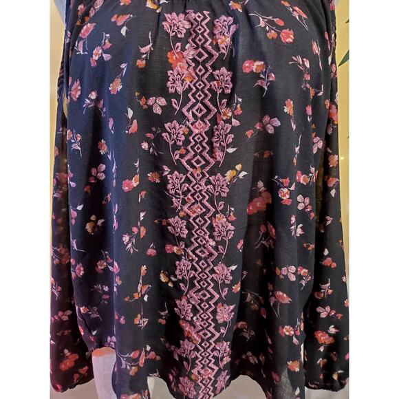 Rewind Floral Boho Embroidered Lace Cold Shoulder Peasant Top Women's Size M - Picture 6 of 10